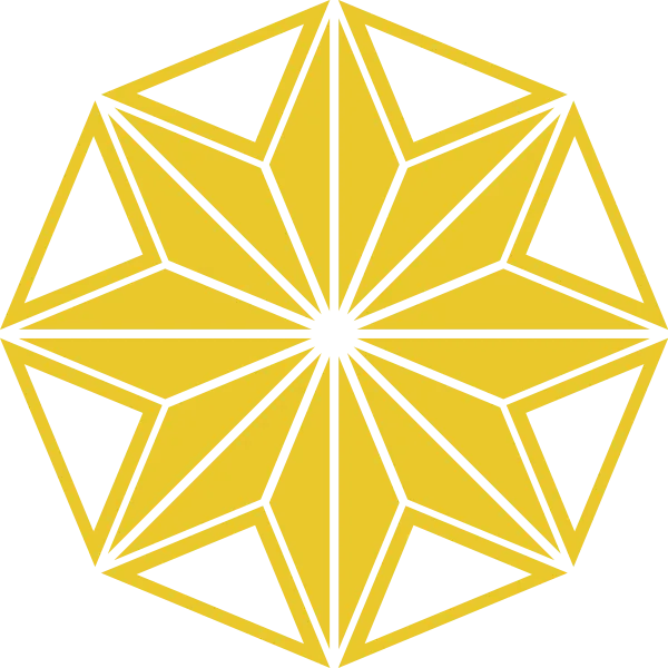 八角形の、麻の葉文様をモチーフとした図柄です。黃色(イロハカエデ色)の花紋様です。