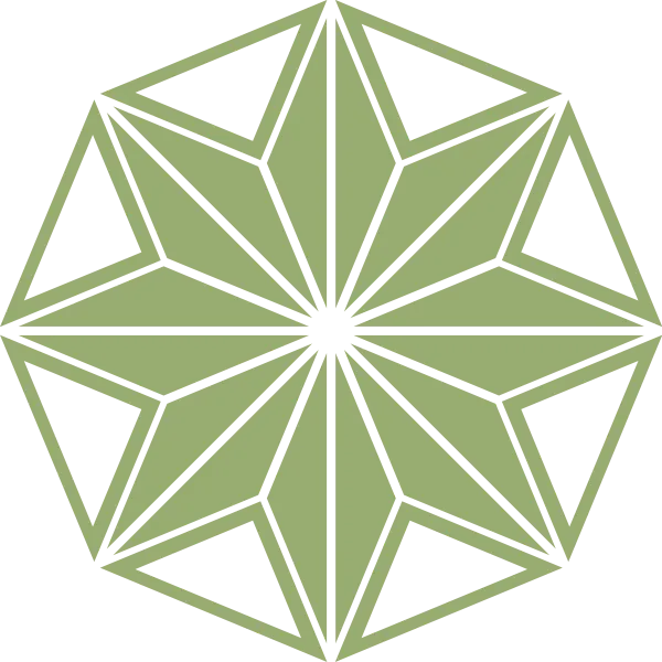 八角形の、麻の葉文様をモチーフとした図柄です。薄緑色(秩父塩地色)の花紋様です。